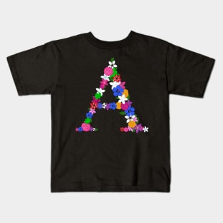 Floral Initial Monogram Kids T-Shirt